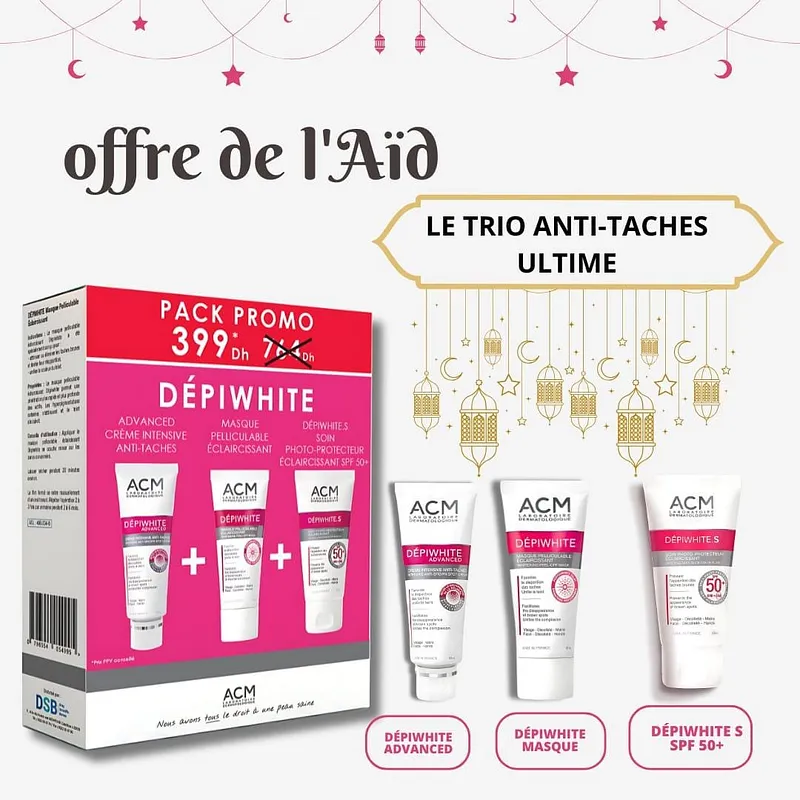 ACM PACK DEPIWHITE ADVANCED CREME INTENSIVE ANTI-TACHES 40ML + DEPIWHITE MASQUE PELLICULABLE 40ML + DEPIWHITE S ECRAN 50ML