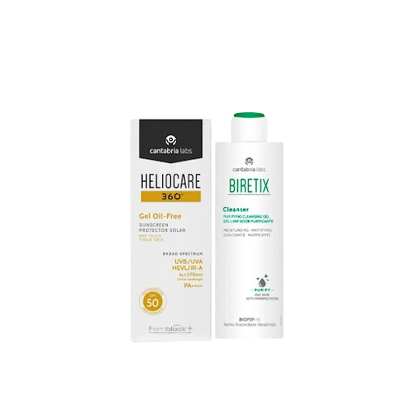 HELIOCARE GEL OIL FREE SPF50 + BIRETIX CLEANSER PURIFYING CLEANSING GEL 200ML