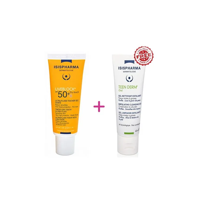 Isispharma Pack Uveblock Spf50+ Dry Touch Teinte Medium + Teen Derm Gel 40ml