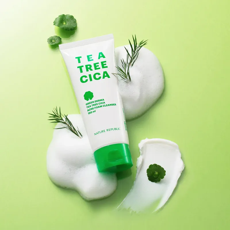 NATURE REPUBLIC TEA TREE CICA ACNE FOAM CLEANSER GREEN DERMA 150ML