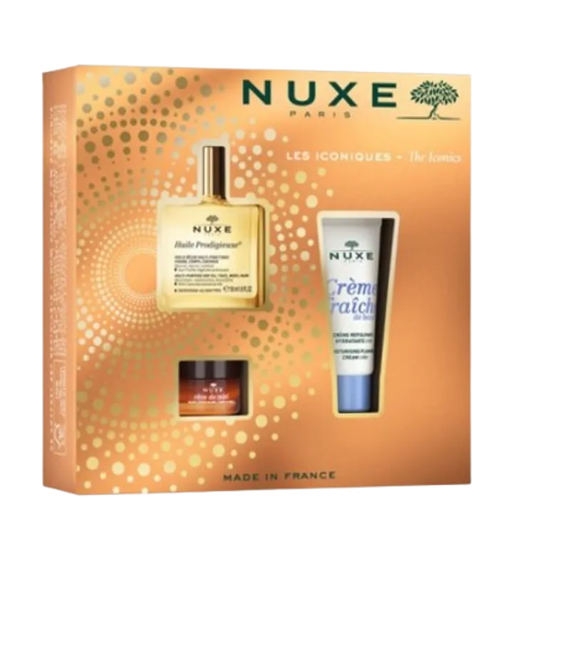Nuxe Coffret Les Iconiques Huile Prodigieuse 50ml + Creme Fraiche 30ml + Baume A Levres 15g