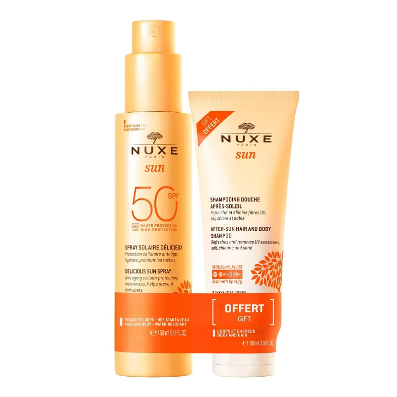 Nuxe Sun Fluide Legere Spf50 Haute Protection + Shampooing Douche Apres Soleil 100ml