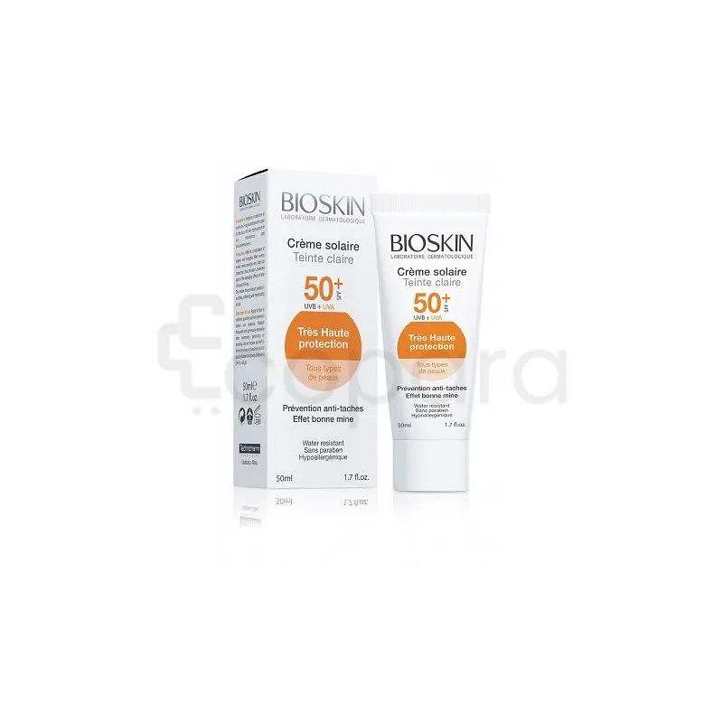 BIOSKIN CREME SOLAIRE TEINTE CLAIRE SPF50+ EFFET BONNE MINE 50ML