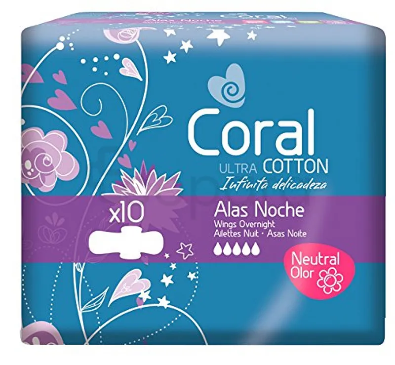 CORAL ULTRA COTTON ALAS NOCHE SERVIETTES BOITE DE 10