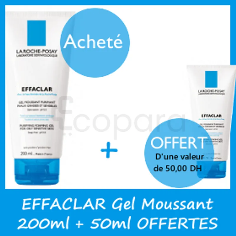 LA ROCHE POSAY EFFACLAR PACK GEL 200ML + GEL 50ML OFFERT