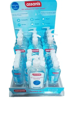 ASSANIS PRESENTOIR 25 GELS ANTIBACTERIENS 250ML*9 + 80ML*16 + TESTEUR