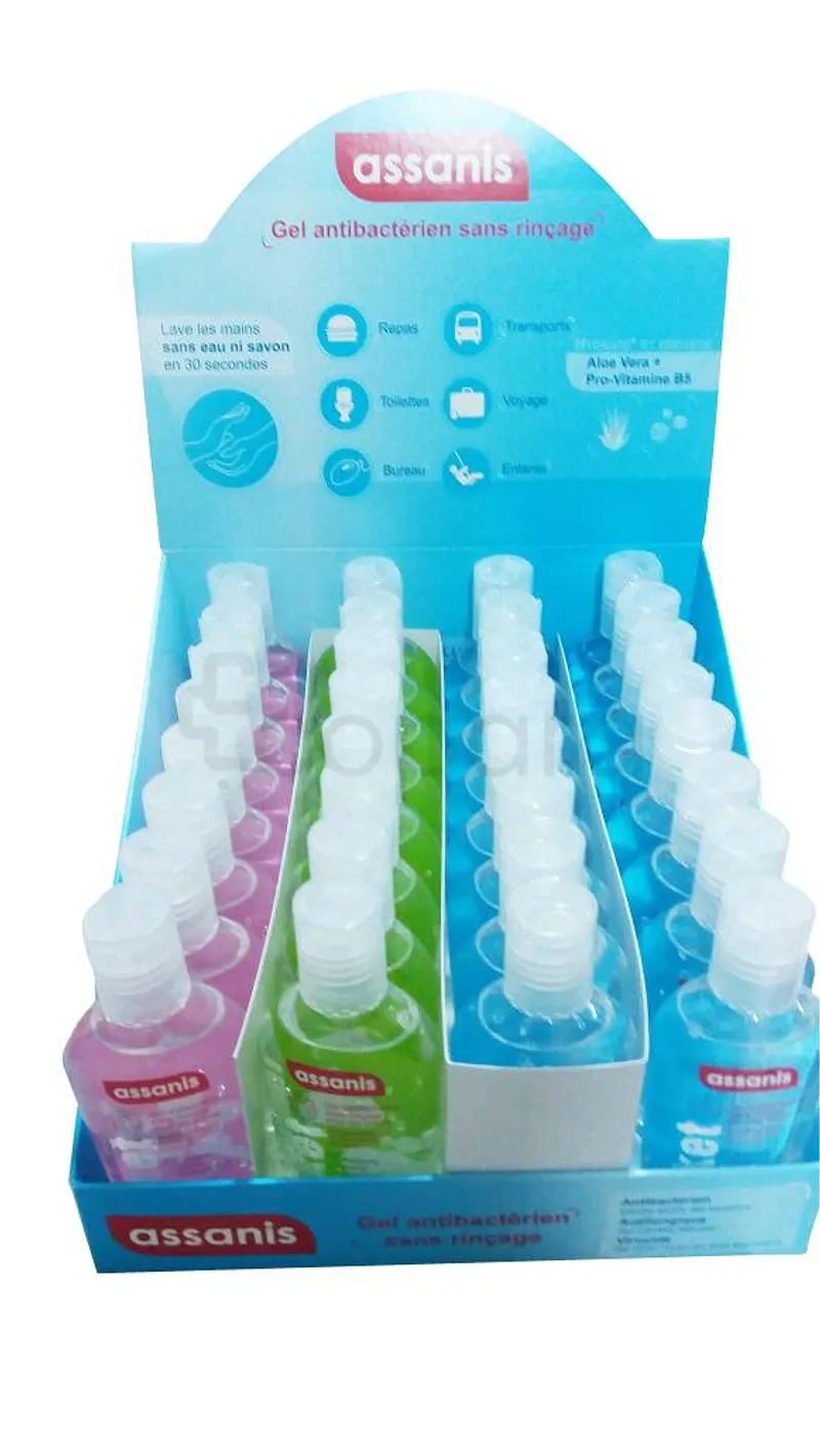ASSANIS PRESENTOIR 32 GELS ANTIBACTERIENS POCKET + POMME POIRE + AMANDE 80ML
