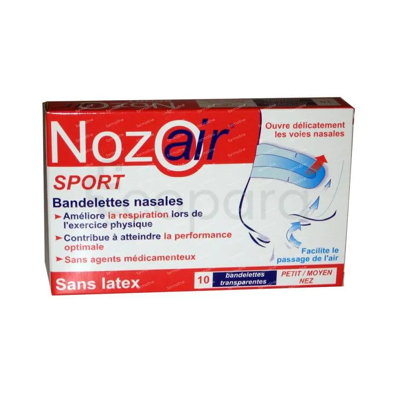 NOZOAIR SPORT BANDELETTES NASALES PETIT ET MOYEN NEZ BOITE DE 10