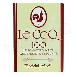 LE COQ BATONNETS OUATÉS AVEC EMBOUT SÉCURITÉ SPÉCIAL BÉBÉ BOITE DE 100