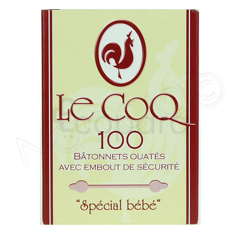 LE COQ BATONNETS OUATÉS AVEC EMBOUT SÉCURITÉ SPÉCIAL BÉBÉ BOITE DE 100