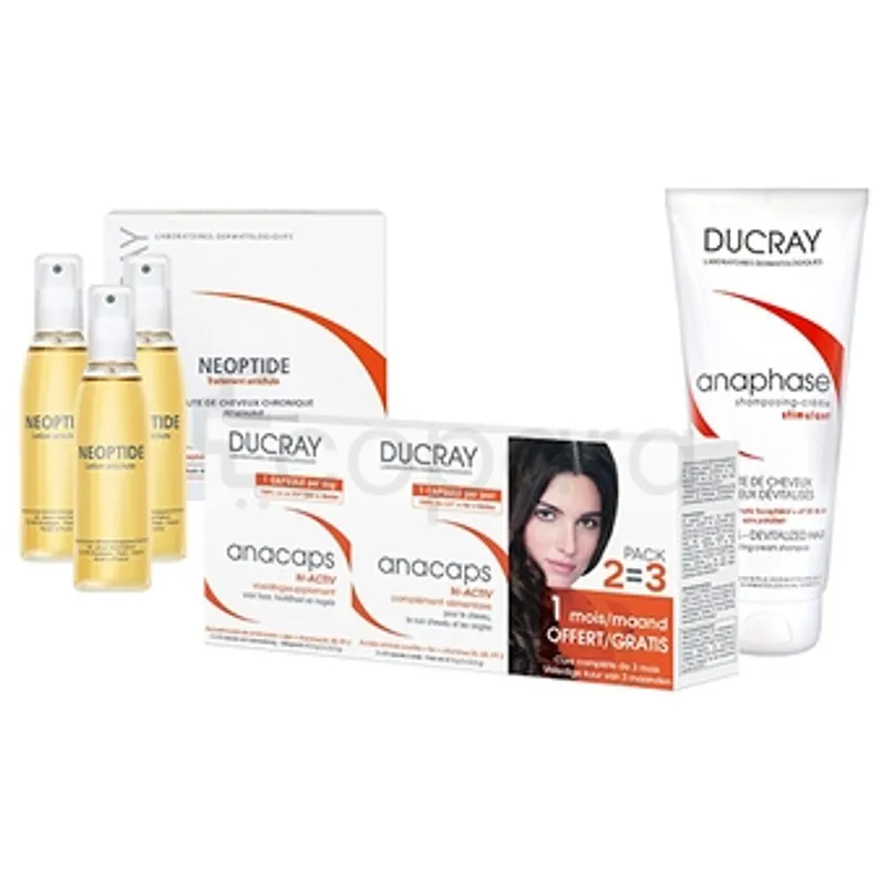 DUCRAY PACK ANTI-CHUTE NEOPTIDE BOITE DE 3 LOTIONS 30ML + ANACAPS TRI ACTIV LOT DE 3 BOITE DE 30 CAPSULES + ANAPHASE SHAMPOOING 200ML