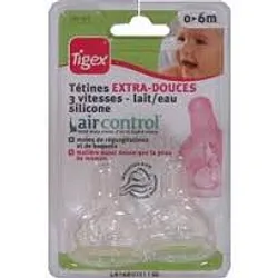 TIGEX TETINES SILICONE LAIT ET EAU TIGEX 0-6MOIS BOITE DE 2