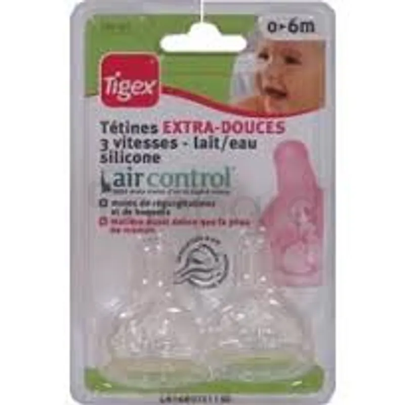 TIGEX TETINES SILICONE LAIT ET EAU TIGEX 0-6MOIS BOITE DE 2