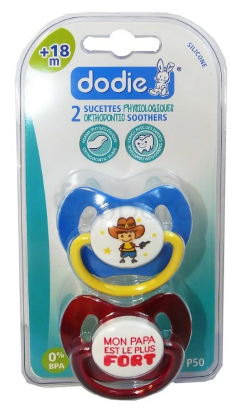 DODIE SUCETTE PHYSIOLOGIQUE DUO PAPA EST LE PLUS FORT ET COWBOY +18MOIS REFERENCE NP50/G