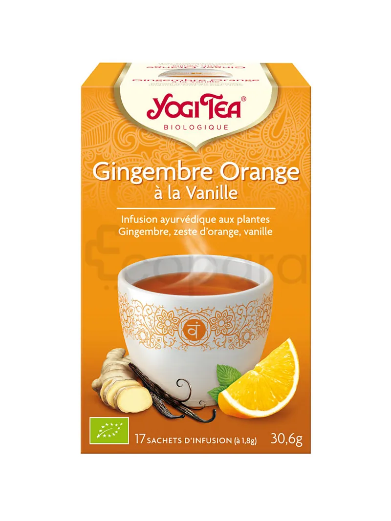 YOGI TEA GINGEMBRE ORANGE A LA VANILLE INFUSION BOITE DE 17 SACHETS