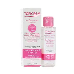 TOPICREM ULTRA-HYDRATANTE CREME VISAGE LEGERE 40ML + EAU NETTOYANTE DOUCEUR VISAGE ET YEUX 100ML
