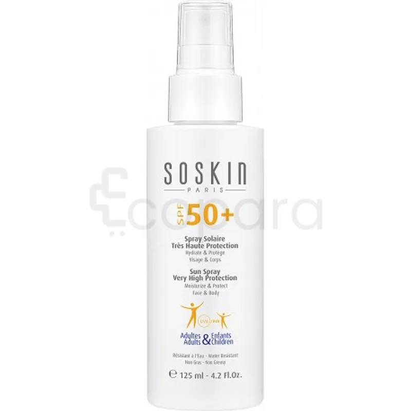 SOSKIN SPRAY SOLAIRE TRÈS HAUTE PROTECTION SPF50+ ADULTES ET ENFANTS 125ML
