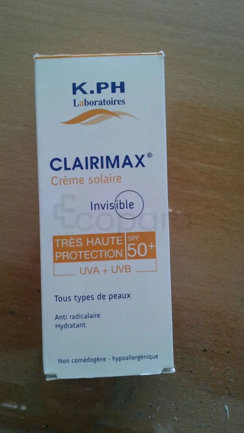 CLAIRIMAX CREME SOLAIRE INVISIBLE TRES HAUTE PROTECTION SPF50+ UVA+UVB