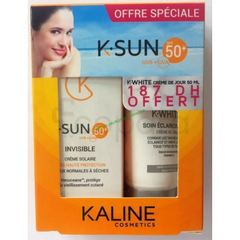KALINE PACK K-SUN ECRAN SOLAIRE COUVRANT SPF50+ 50ML + K-WHITE SOIN ECLAIRCISSANT CREME DE JOUR 50ML
