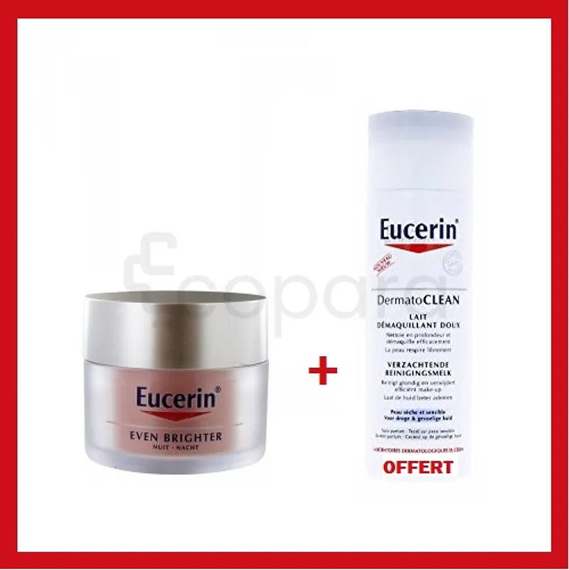 EUCERIN PACK EVEN BRIGHTER SOIN DE JOUR 50ML + DERMATOCLEAN LAIT DEMAQUILLANT DOUX OFFERT