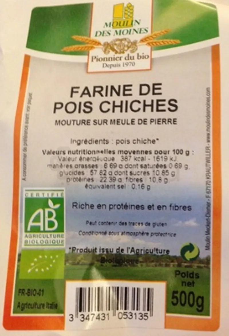 MOULIN DES MOINES FARINE DE POIS CHICHES 500G