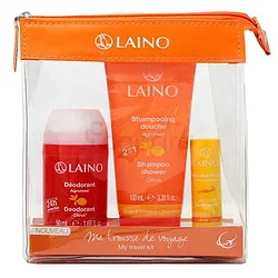 LAINO PACK MA TROUSSE DE VOYAGE ORANGE AGRUMES SHAMPOOING DOUCHE 100ML + DEODORANT 50ML + SOIN DES LEVRES