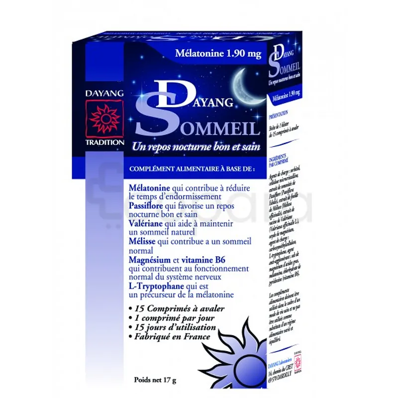DAYANG SOMMEIL MÉLATONINE 1.90MG BOITE DE 15 COMPRIMES