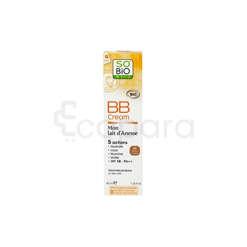 SO'BIO ETIC BB CREAM MON LAIT D'ANESSE 5 ACTIONS NUMERO 02 BEIGE SOYEUX 40ML
