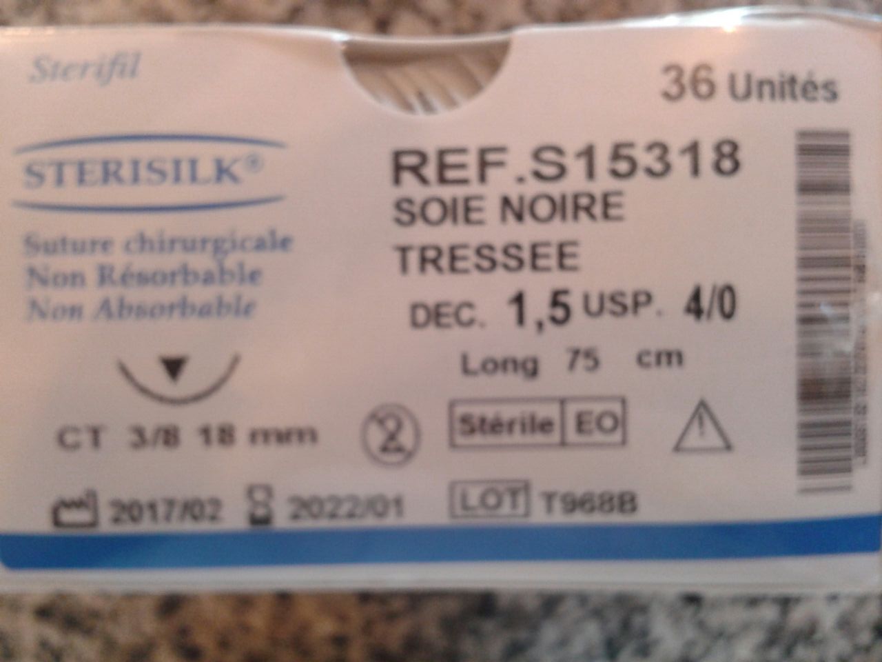 STERISILK 4/0 CT 3/8 18MM NOIR REFERENCE S15318