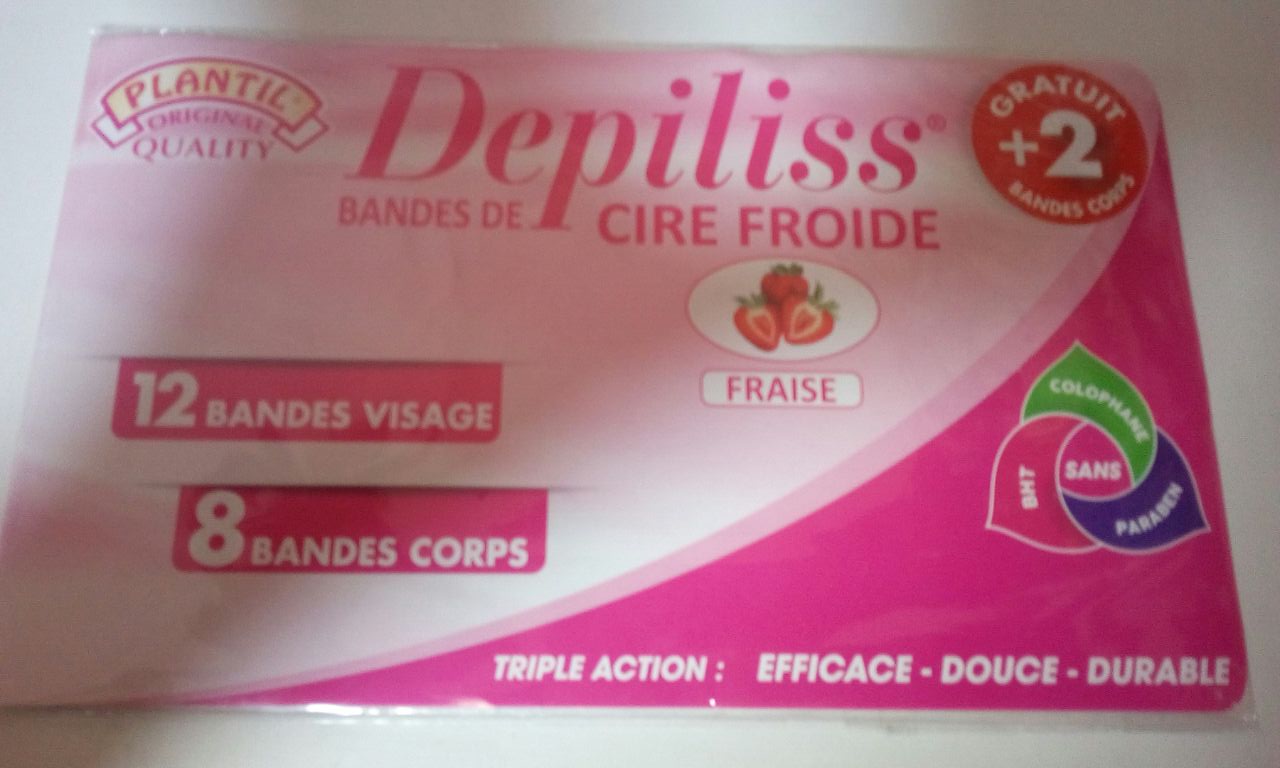 DEPILISS BANDES DE CIRE FROIDE FRAISE 12 BANDES VISAGE + 8 BANDES CORPS