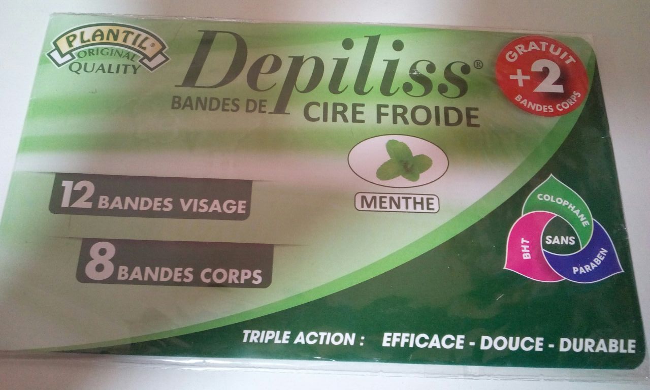DEPILISS BANDES DE CIRE FROIDE MENTHE 12 BANDES VISAGE + 8 BANDES CORPS