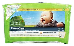 SEVENTH GENERATION FREE & CLEAR DIAPERS COUCHES BEBE TAILLE 1 BOITE DE 40