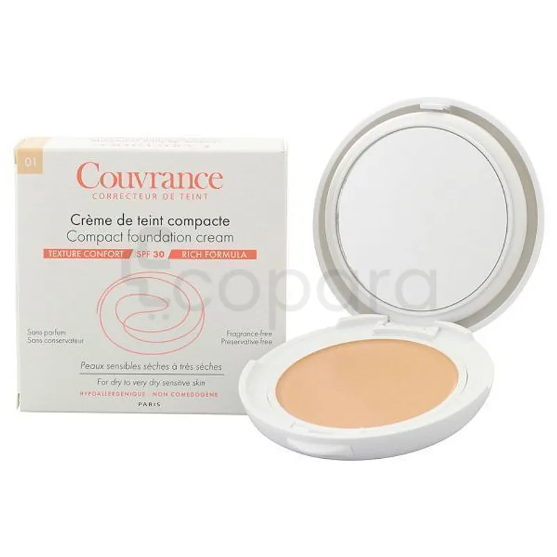 AVENE COUVRANCE CREME DE TEINT COMPACTE NUMERO 01 PORCELAINE SPF30 PEAUX SECHES A TRES SECHES 10G