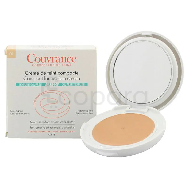 AVENE COUVRANCE CREME DE TEINT COMPACTE NUMERO 01 PORCELAINE SPF30 PEAUX NORMALES A MIXTES 10G