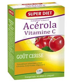 SUPER DIET ACEROLA VITAMINE C GOUT CERISE BOITE DE 30 COMPRIMES