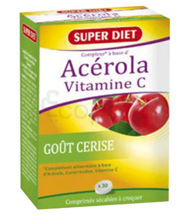 SUPER DIET ACEROLA VITAMINE C GOUT CERISE BOITE DE 30 COMPRIMES