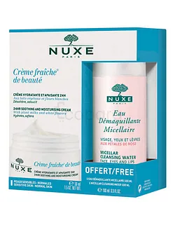 NUXE CREME FRAICHE DE BEAUTE CREME HYDRATANTE ET APAISANTE 24H 50ML + NUXE EAU DEMAQUILLANTE MICELLAIRE AUX PETALES DE ROSE 100ML OFFERT