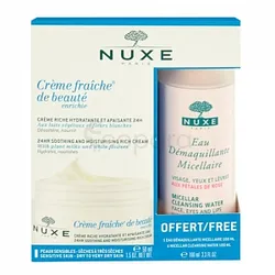 NUXE CREME FRAICHE DE BEAUTE ENRICHIE CREME RICHE HYDRATANTE ET APAISANTE 24H 50ML + NUXE EAU DEMAQUILLANTE MICELLAIRE AUX PETALES DE ROSE 100ML OFFERT