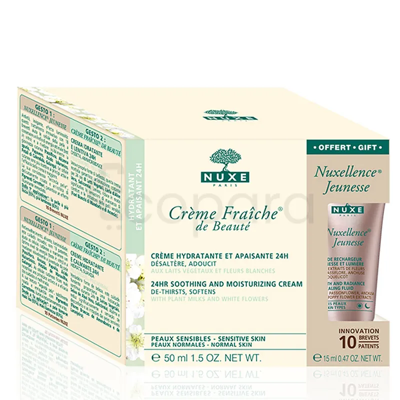 NUXE CREME FRAICHE DE BEAUTE CREME HYDRATANTE ET APAISANTE 24H 50ML + NUXE NUXELLENCE JEUNESSE 15ML OFFERT