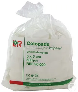 LOHMANN ET RAUSCHER LR VELPEAU CARRES DE COTON 5CM*5CM BOITE DE 500 REFERENCE 90000