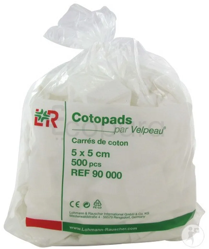 LOHMANN ET RAUSCHER LR VELPEAU CARRES DE COTON 5CM*5CM BOITE DE 500 REFERENCE 90000