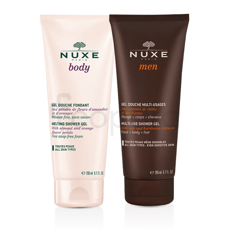 NUXE BODY GEL DOUCHE FONDANT 200ML + NUXE MEN GEL DOUCHE MULTI-USAGES 200ML