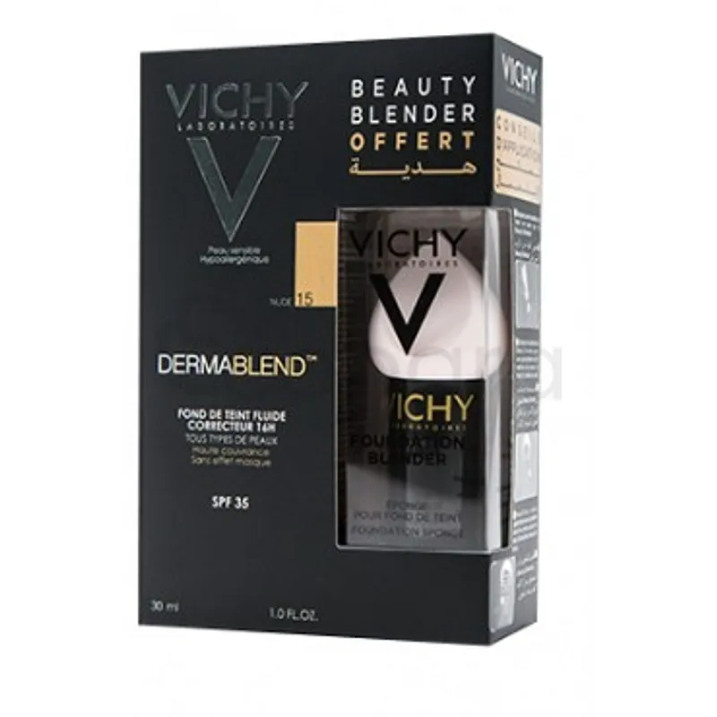 VICHY DERMABLEND FOND DE TEINT FLUIDE CORRECTEUR 16H NUMERO 25 NUDE 30ML + BEAUTY BLENDER OFFERT