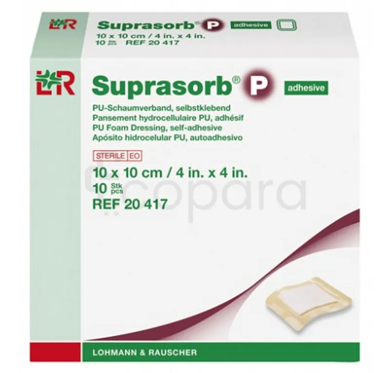 LOHMANN ET RAUSCHER LR SUPRASORB P HYDROCELLULAIRE PU ADHESIF 10CM*10CM BOITE DE 10 REFERENCE 20417