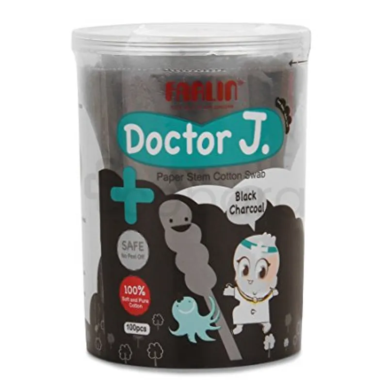 FARLIN DOCTOR J PAPER STEM COTTON SWAB BLACK CHARCOAL BOITE DE 100 REFERENCE BCB-007