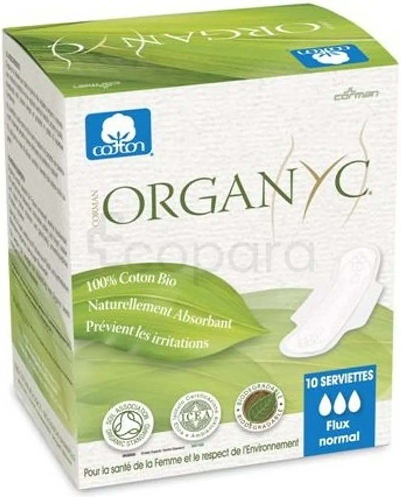 ORGANYC SERVIETTES HYGIÉNIQUE FLUX NORMAL BOITE DE 10