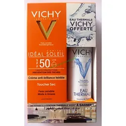 VICHY IDEAL SOLEIL CREME ANTI-BRILLANCE TEINTEE SPF50 50ML + VICHY EAU THERMALE OFFERTE