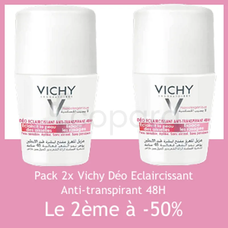 VICHY DEODORANT ECLAIRCISSANT ANTI-TRANSPIRANT 48H ROLL-ON 50ML*2 BOITE DE 2