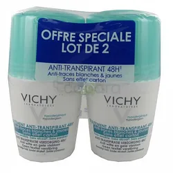 VICHY DEODORANT ANTI-TRANSPIRANT 48H ANTI TRACES BLANCHES ET JAUNES ROLL-ON 50ML BOITE DE 2