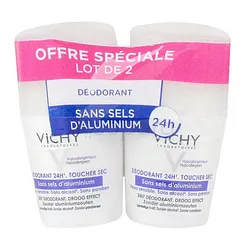 VICHY DEODORANT 24H TOUCHER SEC SANS SELS D'ALUMINIUM ROLL-ON 50ML BOITE DE 2